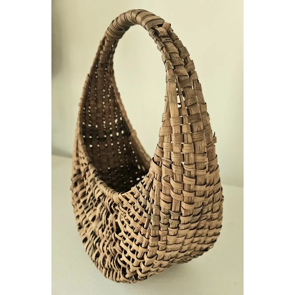 Antique French Style Harvest Basket Woven Round Handle